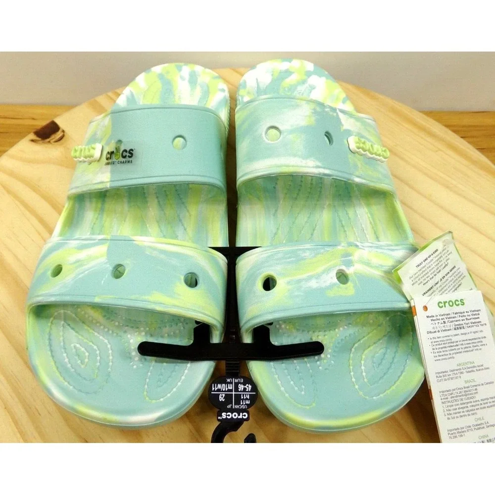 Crocs Classic Two Strap Slide Sandals Mens Aqua / Green Size 11 NWT‎